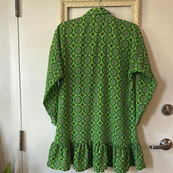 ZARA | Green Geometric Print Long Sleeve Mini Dress - Picture 8 of 12